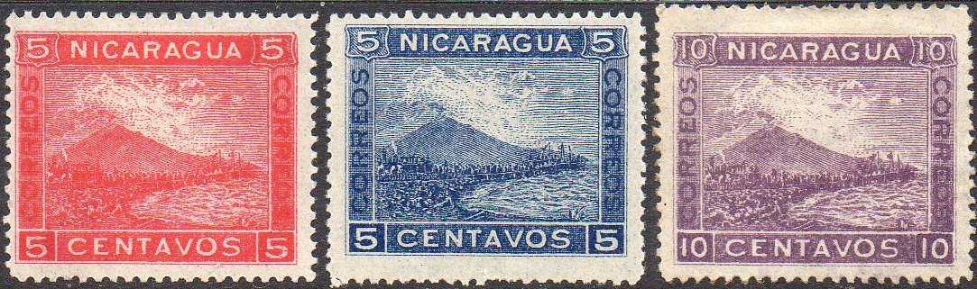 timbres-poste sellos postales stamps Nicaragua Momotombo Volcano & Train 10c/2P 1901 Red surcharge 
